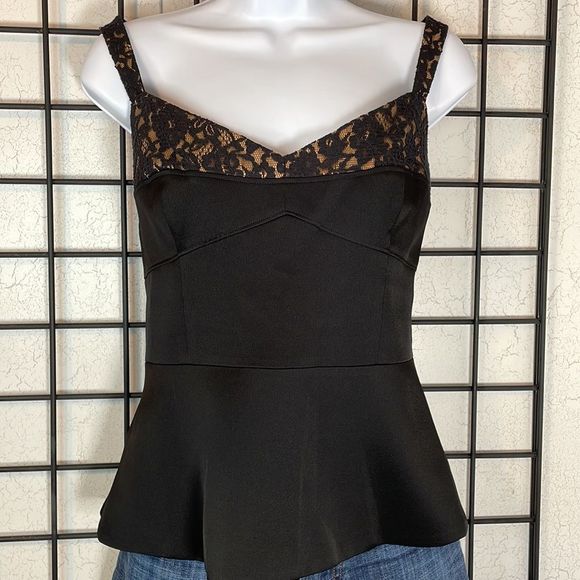 BCBG Max Azria Lace Corset Tank Top Shirt Cami Black Tan Back Zip Fitted | Sz M - Picture 6 of 12